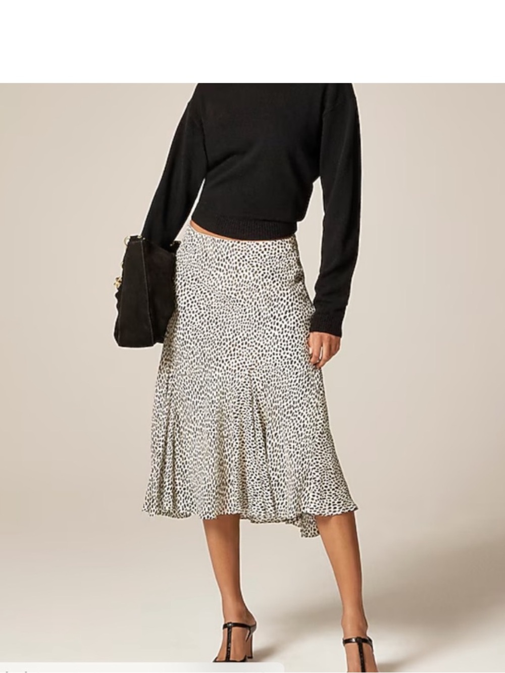 J. Crew Gwyneth flounce hem slip skirt in spot print Cream and Black